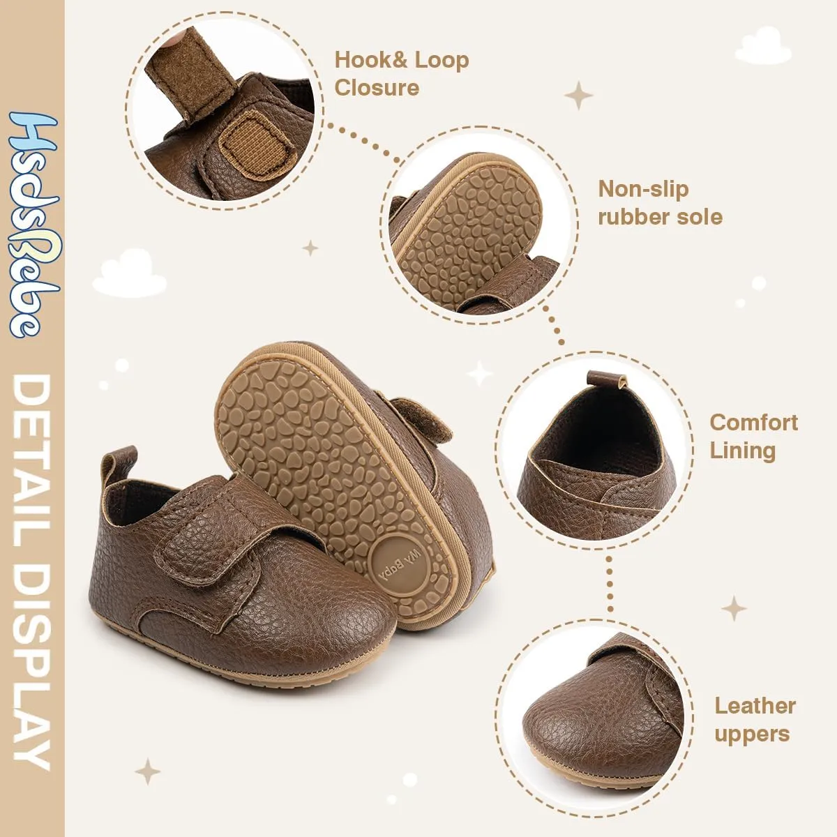 HsdsBebe Baby Boys Girls Oxford Shoes PU Leather Soft Rubber Sole Sneakers Anti-Slip Toddler Ankle Boots Infant Walking Shoes Moccasins