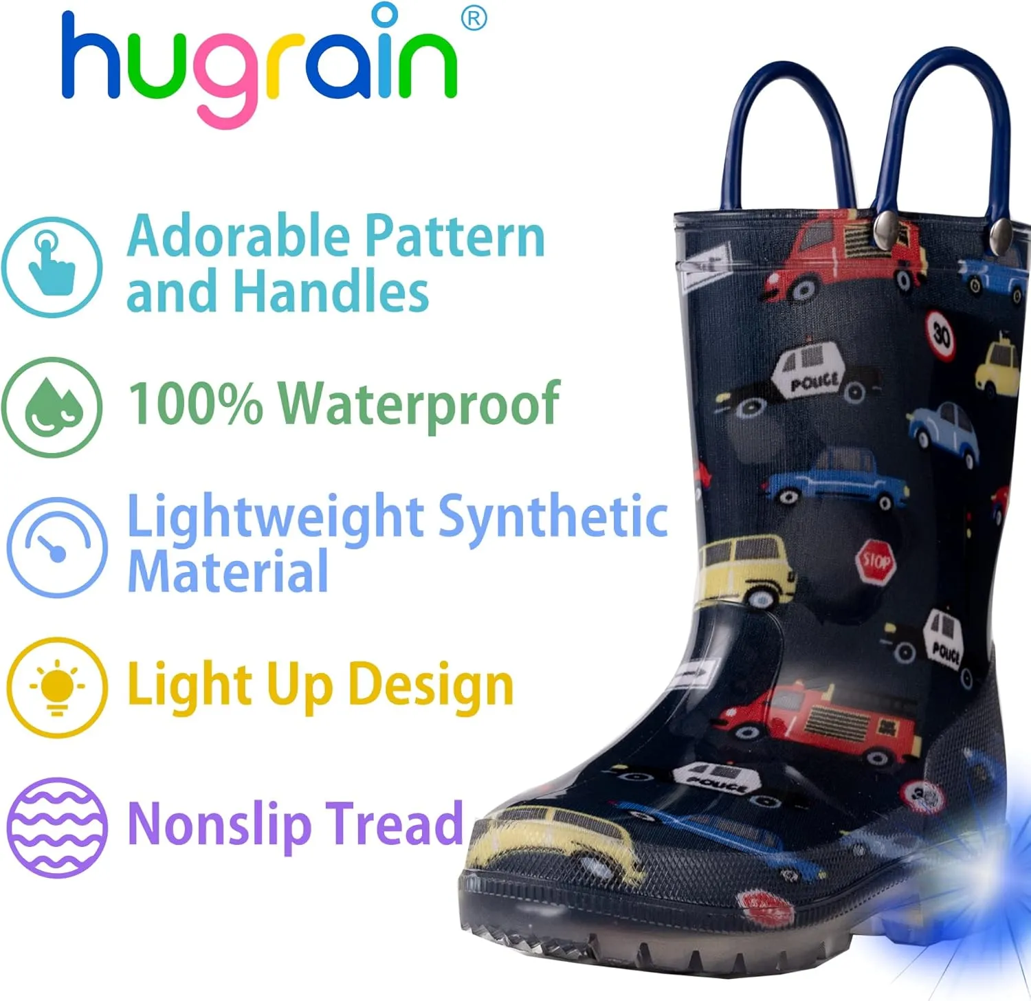 HugRain Light Up Rain Boots for Little Kids