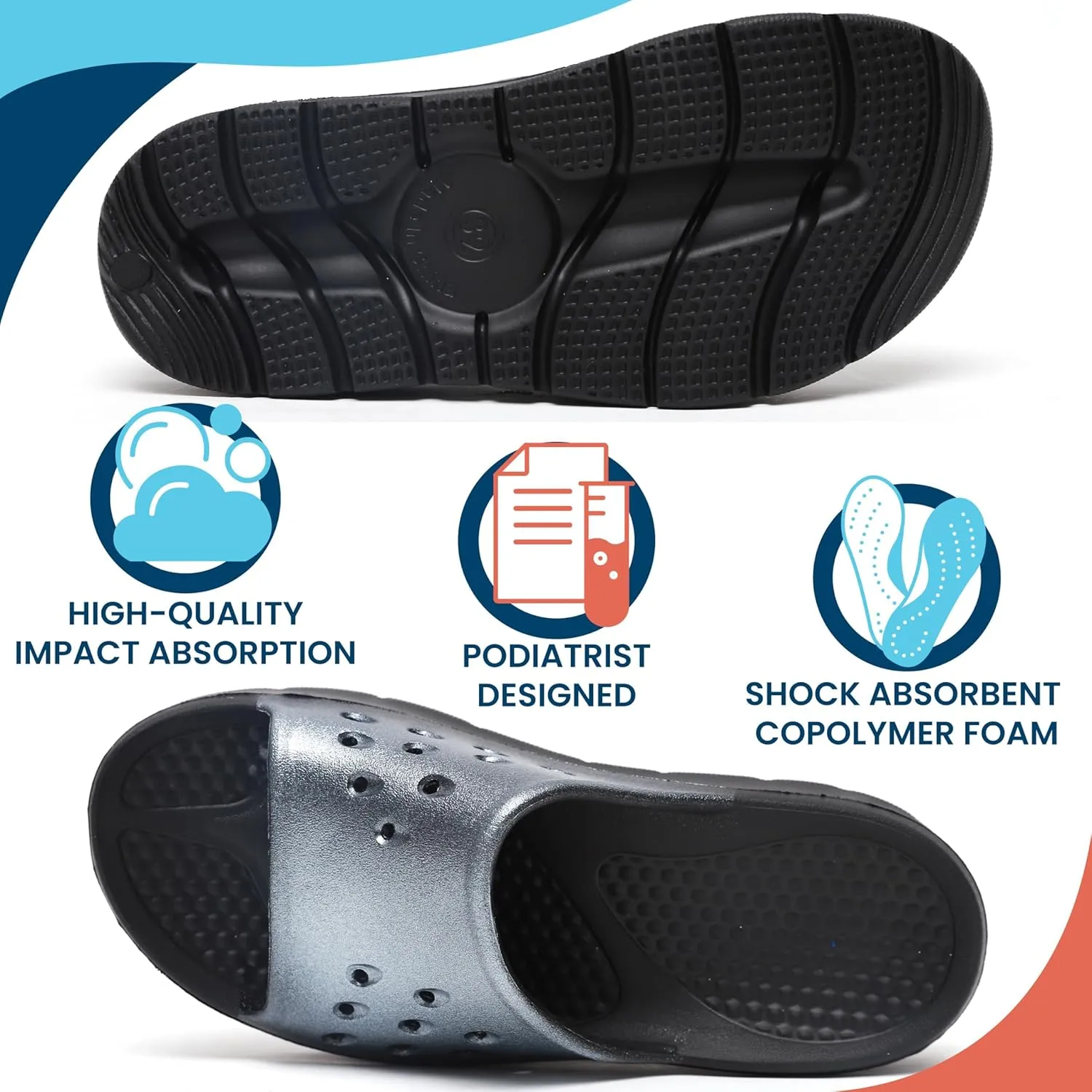 HUHV Women's MAX Cushion Arch Pod Tech Recovery comfort Slide Sandal with Comfort Orthotic Arch Support and our Proprietary HEALIUM Foam Technology