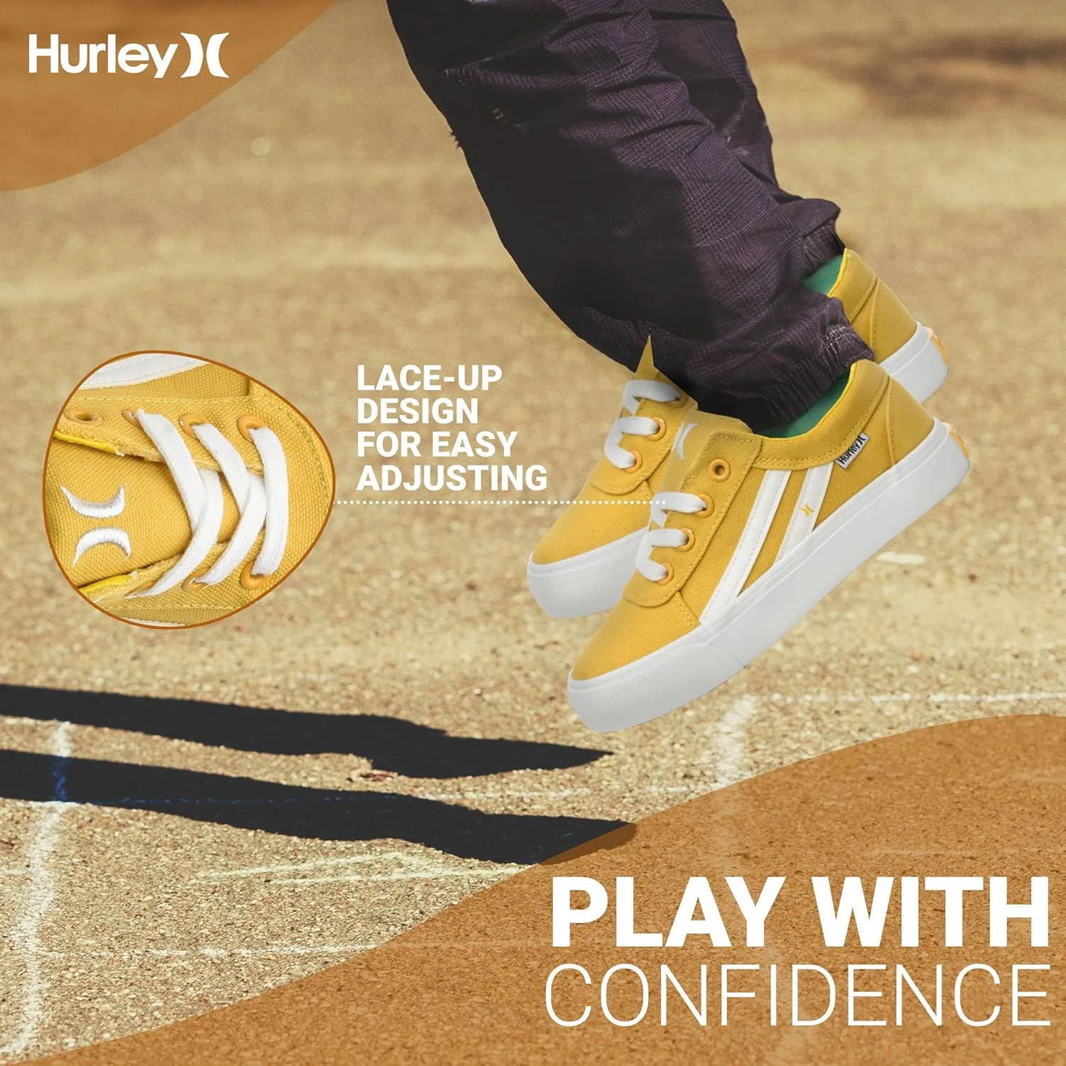 Hurley Boardy Kids Lace Up Canvas Sneakers – Low Cut Skateboarding Shoes for Kids, Sports Shoes for Boys and Girls