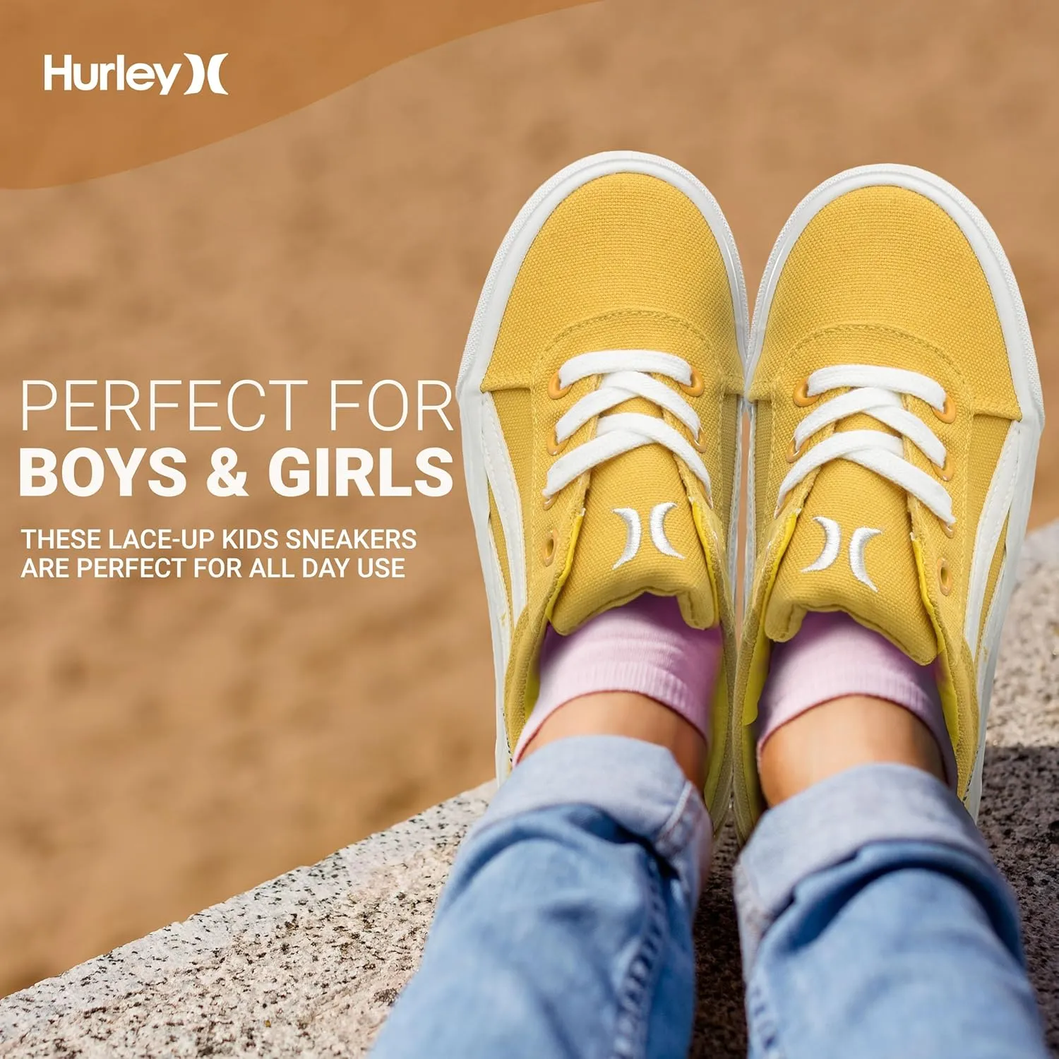 Hurley Boardy Kids Lace Up Canvas Sneakers – Low Cut Skateboarding Shoes for Kids, Sports Shoes for Boys and Girls