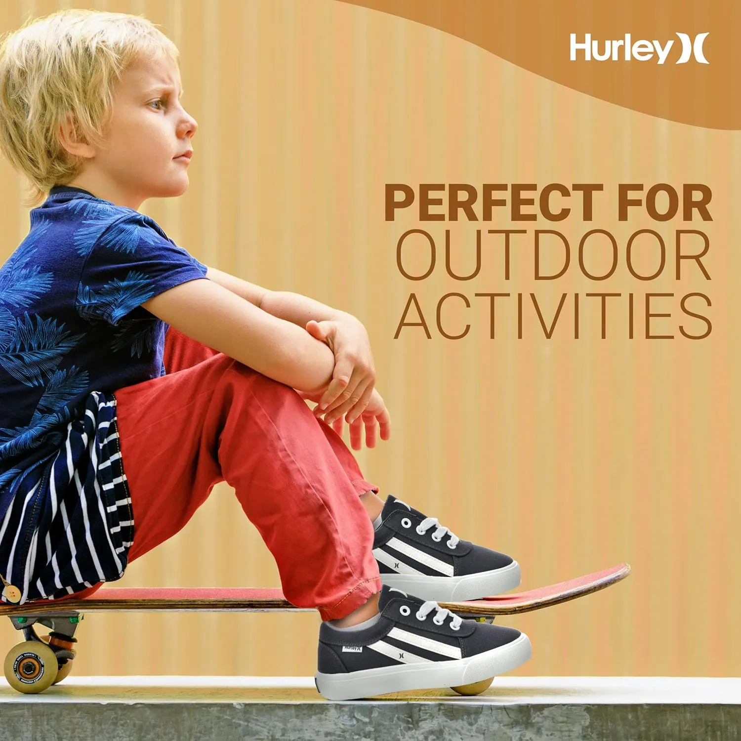 Hurley Boardy Kids Lace Up Canvas Sneakers – Low Cut Skateboarding Shoes for Kids, Sports Shoes for Boys and Girls