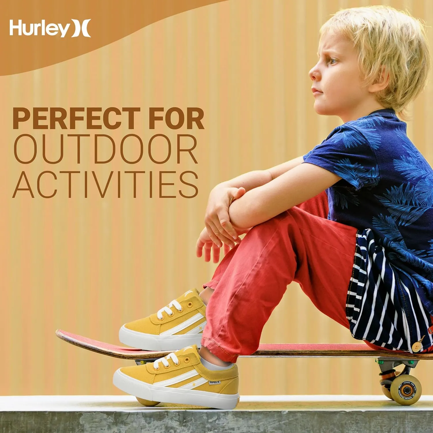 Hurley Boardy Kids Lace Up Canvas Sneakers – Low Cut Skateboarding Shoes for Kids, Sports Shoes for Boys and Girls