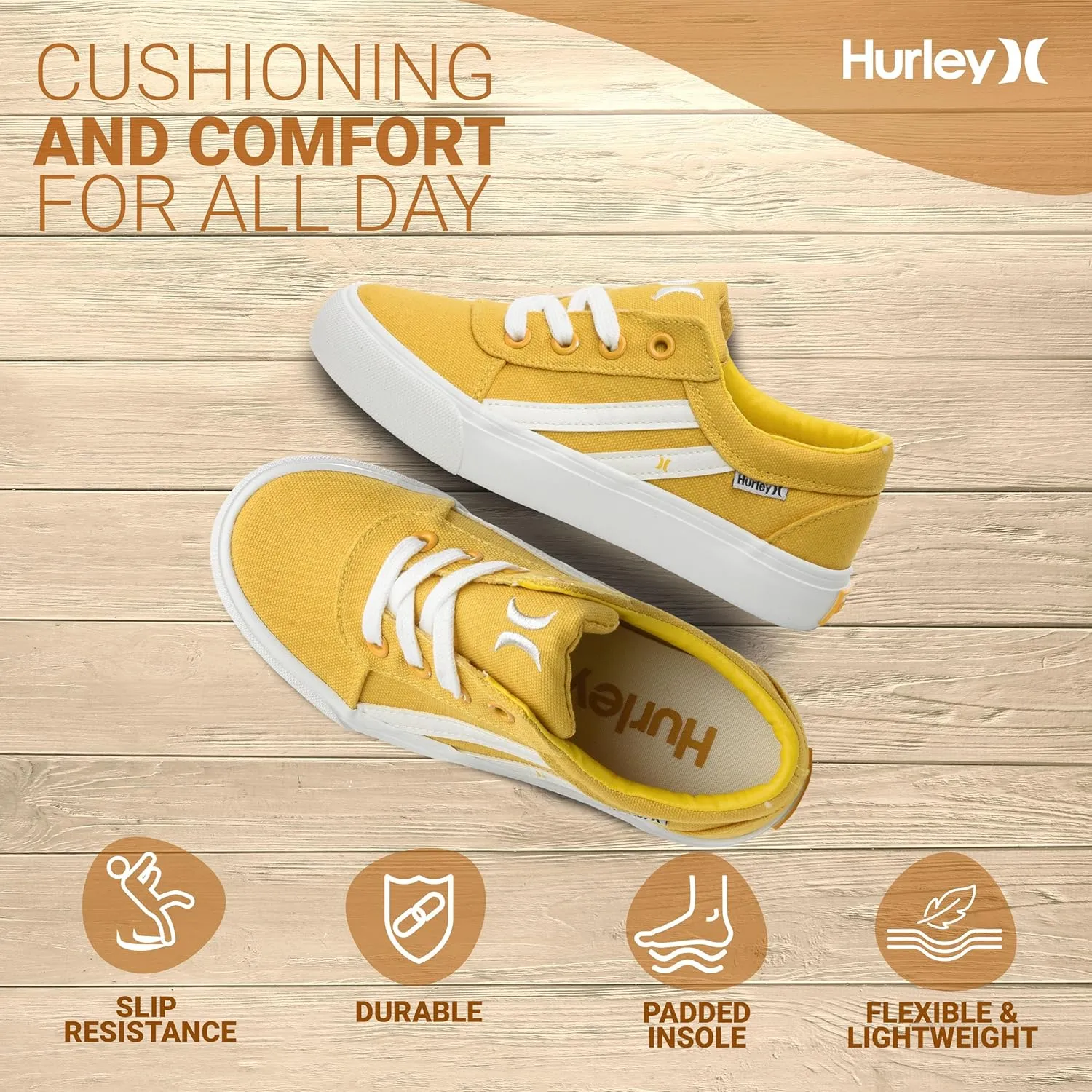 Hurley Boardy Kids Lace Up Canvas Sneakers – Low Cut Skateboarding Shoes for Kids, Sports Shoes for Boys and Girls