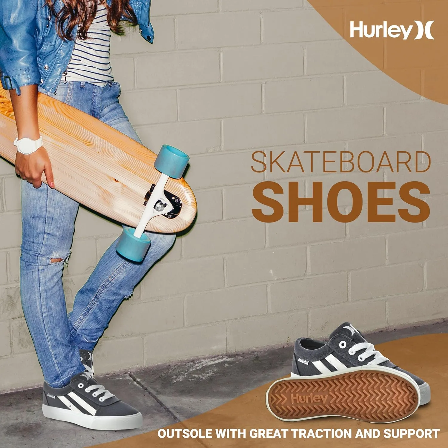 Hurley Boardy Kids Lace Up Canvas Sneakers – Low Cut Skateboarding Shoes for Kids, Sports Shoes for Boys and Girls