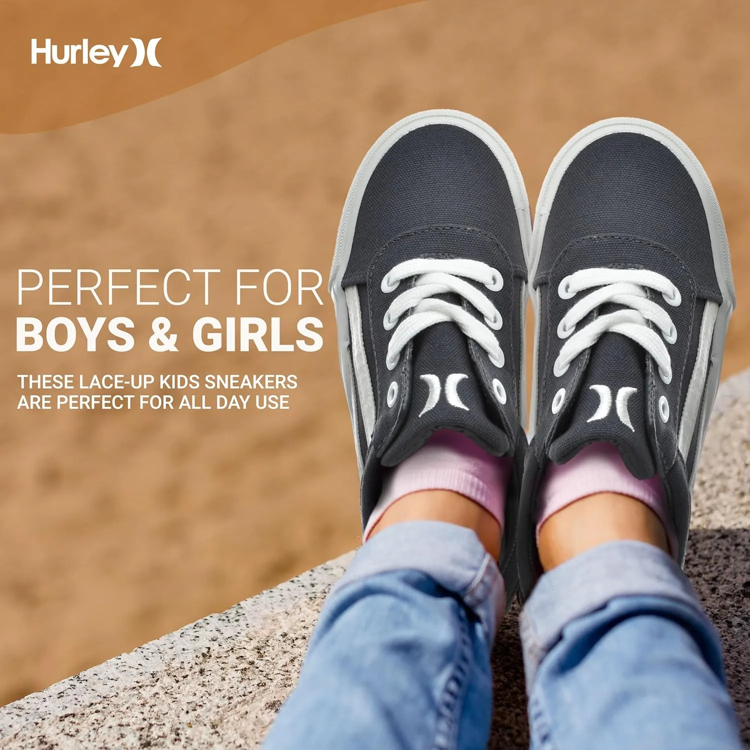 Hurley Boardy Kids Lace Up Canvas Sneakers – Low Cut Skateboarding Shoes for Kids, Sports Shoes for Boys and Girls