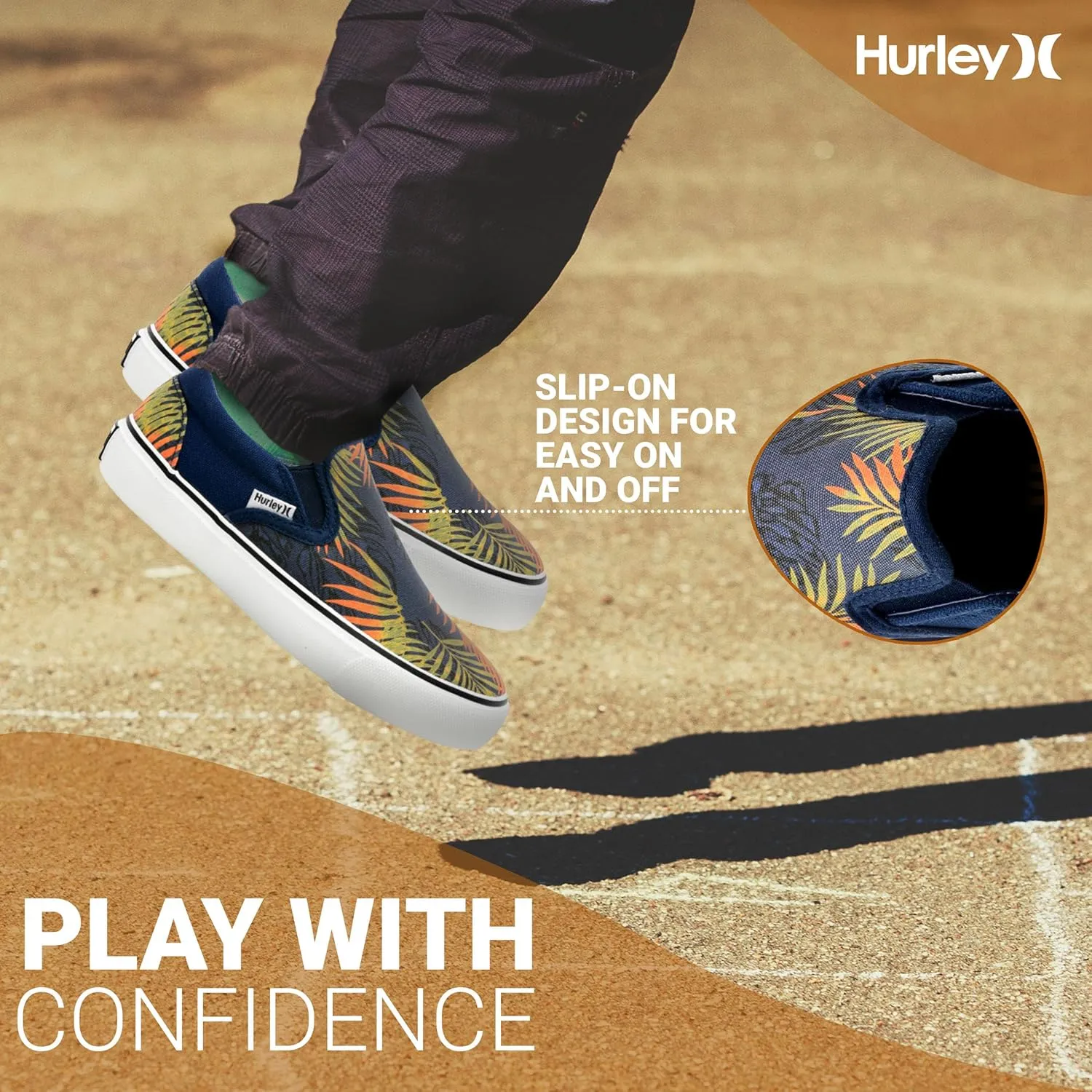 Hurley Kids Canvas Slip On Sneakers – Low Cut Skateboarding Shoes for Kids, Sports Shoes for Boys and Girls, Casual Sneakers