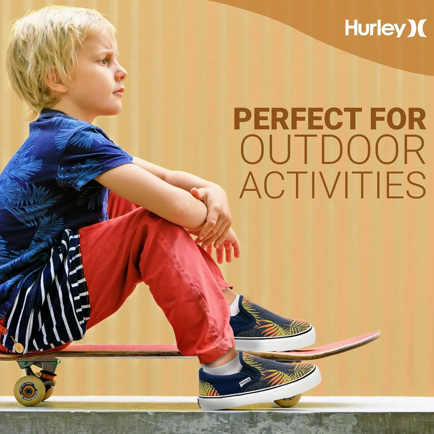 Hurley Kids Canvas Slip On Sneakers – Low Cut Skateboarding Shoes for Kids, Sports Shoes for Boys and Girls, Casual Sneakers