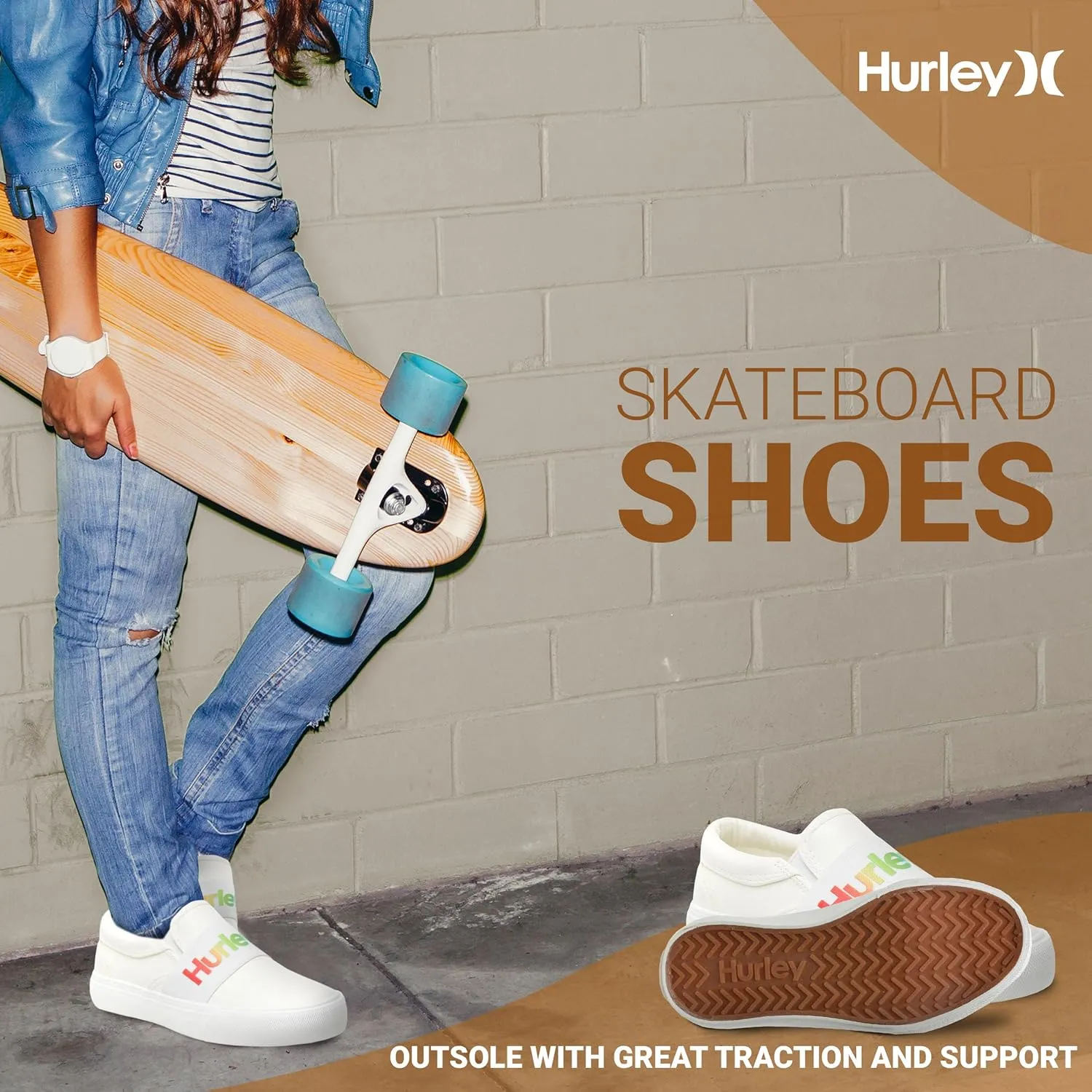Hurley Kids Canvas Slip On Sneakers – Low Cut Skateboarding Shoes for Kids, Sports Shoes for Boys and Girls, Casual Sneakers