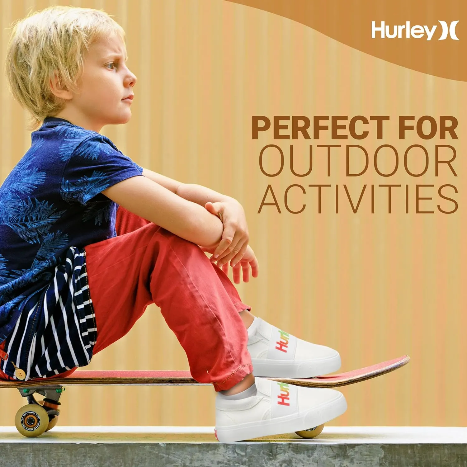 Hurley Kids Canvas Slip On Sneakers – Low Cut Skateboarding Shoes for Kids, Sports Shoes for Boys and Girls, Casual Sneakers