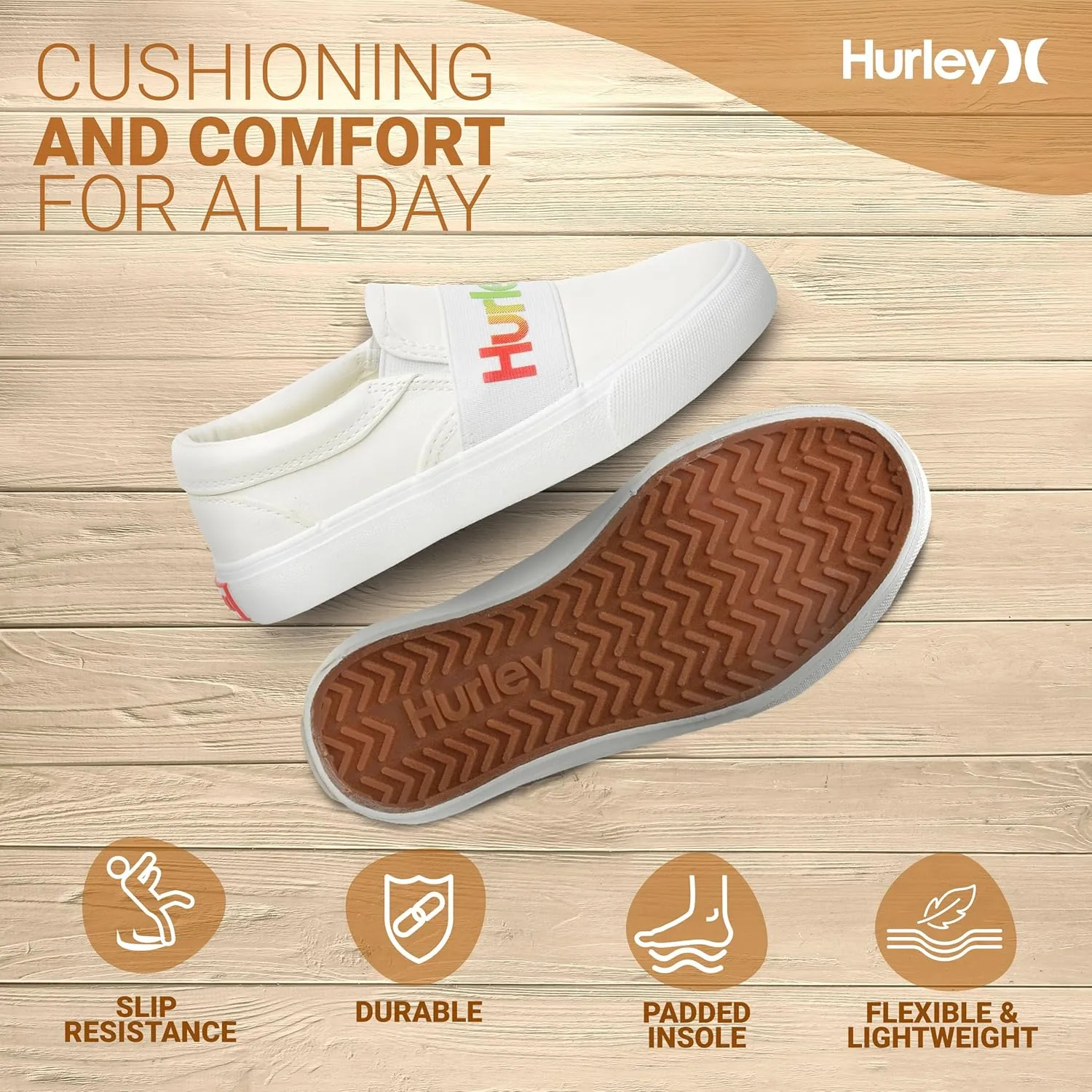 Hurley Kids Canvas Slip On Sneakers – Low Cut Skateboarding Shoes for Kids, Sports Shoes for Boys and Girls, Casual Sneakers