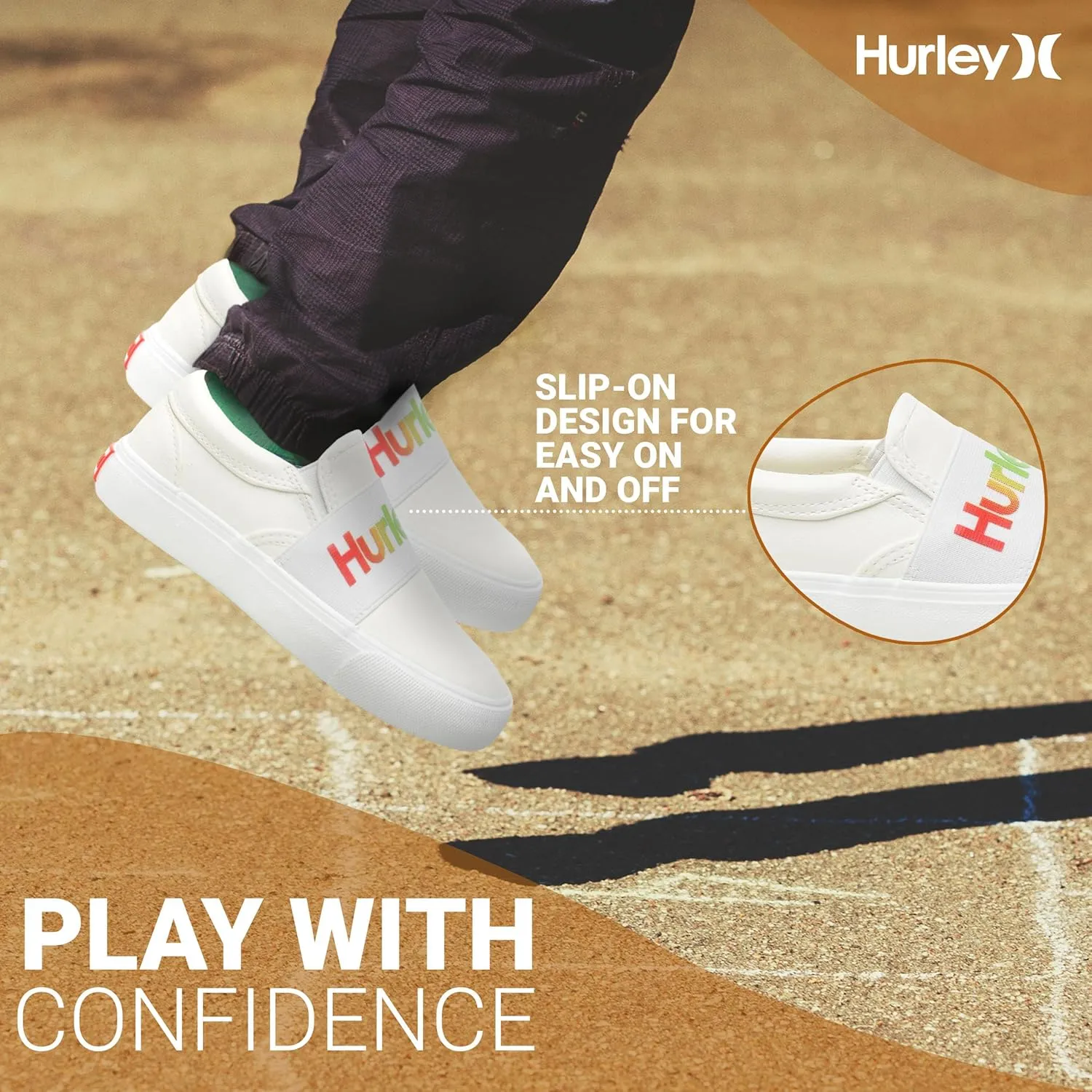 Hurley Kids Canvas Slip On Sneakers – Low Cut Skateboarding Shoes for Kids, Sports Shoes for Boys and Girls, Casual Sneakers
