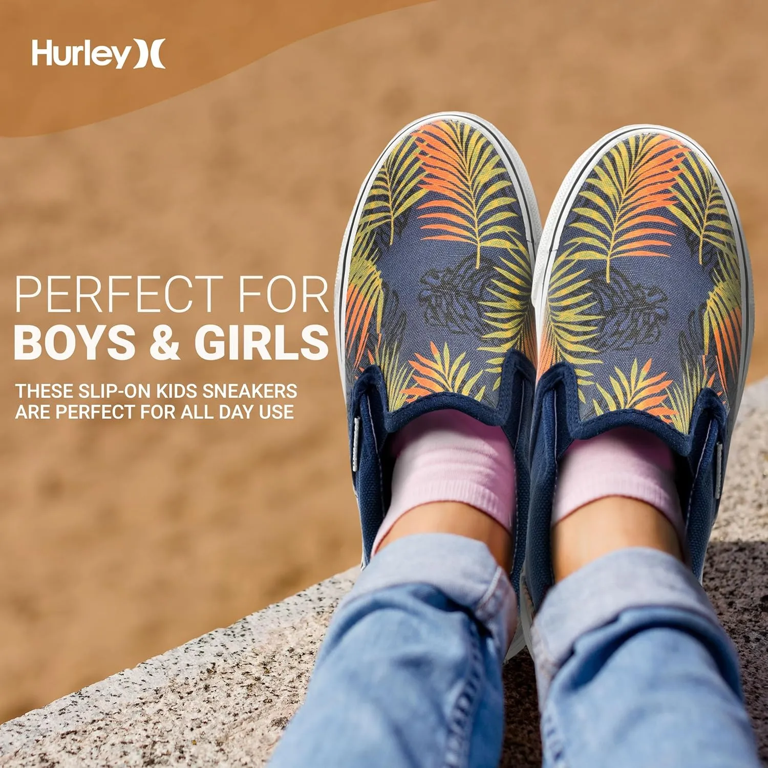 Hurley Kids Canvas Slip On Sneakers – Low Cut Skateboarding Shoes for Kids, Sports Shoes for Boys and Girls, Casual Sneakers