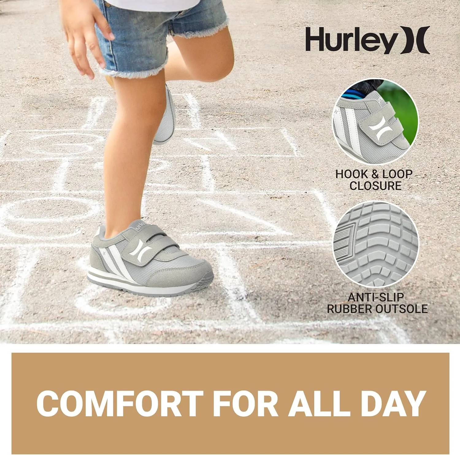 Hurley Kid's Knox Walking Sneakers - Kid's Runner Shoes with Hook & Loop Closure for Easy Wear, Lightweight Running & Walking Shoes for Boys & Girls, Toddler Kid's Sneaker Shoes