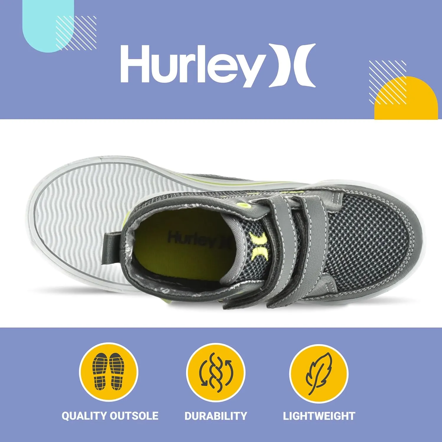 Hurley Kids Toddler and Little Kids Tedd Canvas Sneakers with Straps High Cut Skateboarding Shoes for Boys and Girls, Durable Shoes for School