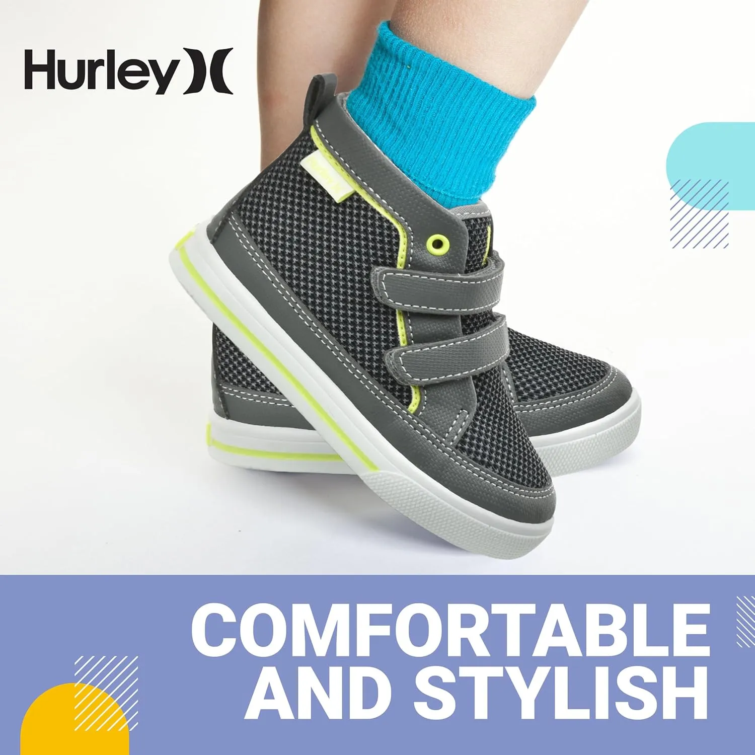 Hurley Kids Toddler and Little Kids Tedd Canvas Sneakers with Straps High Cut Skateboarding Shoes for Boys and Girls, Durable Shoes for School