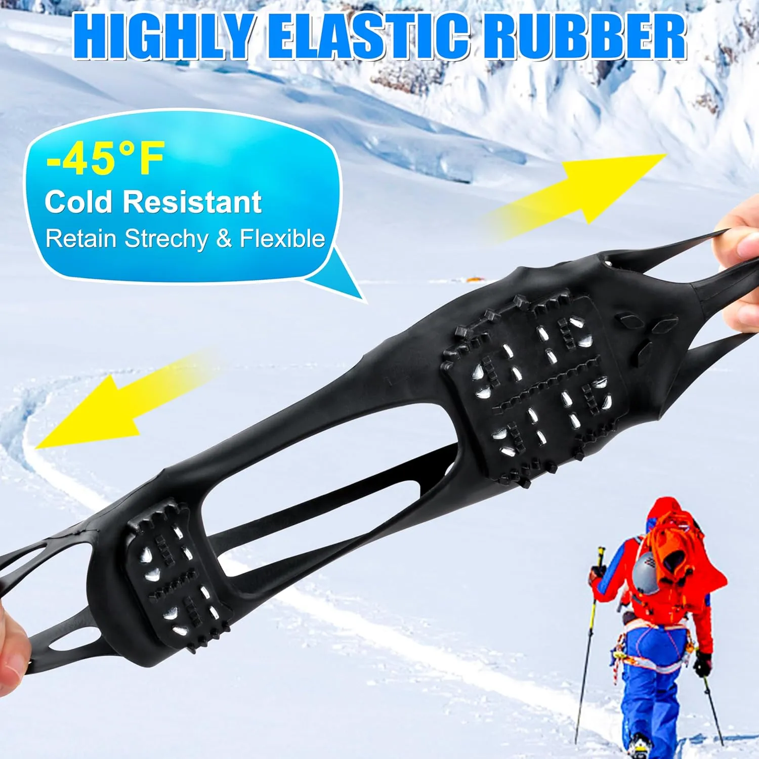 Ice Cleats for Shoes and Boots Walk Traction Crampons Anti Slip 24 Studs Ice Snow Grippers for Women Men Kids Winter Hiking Climbing Fishing Gear