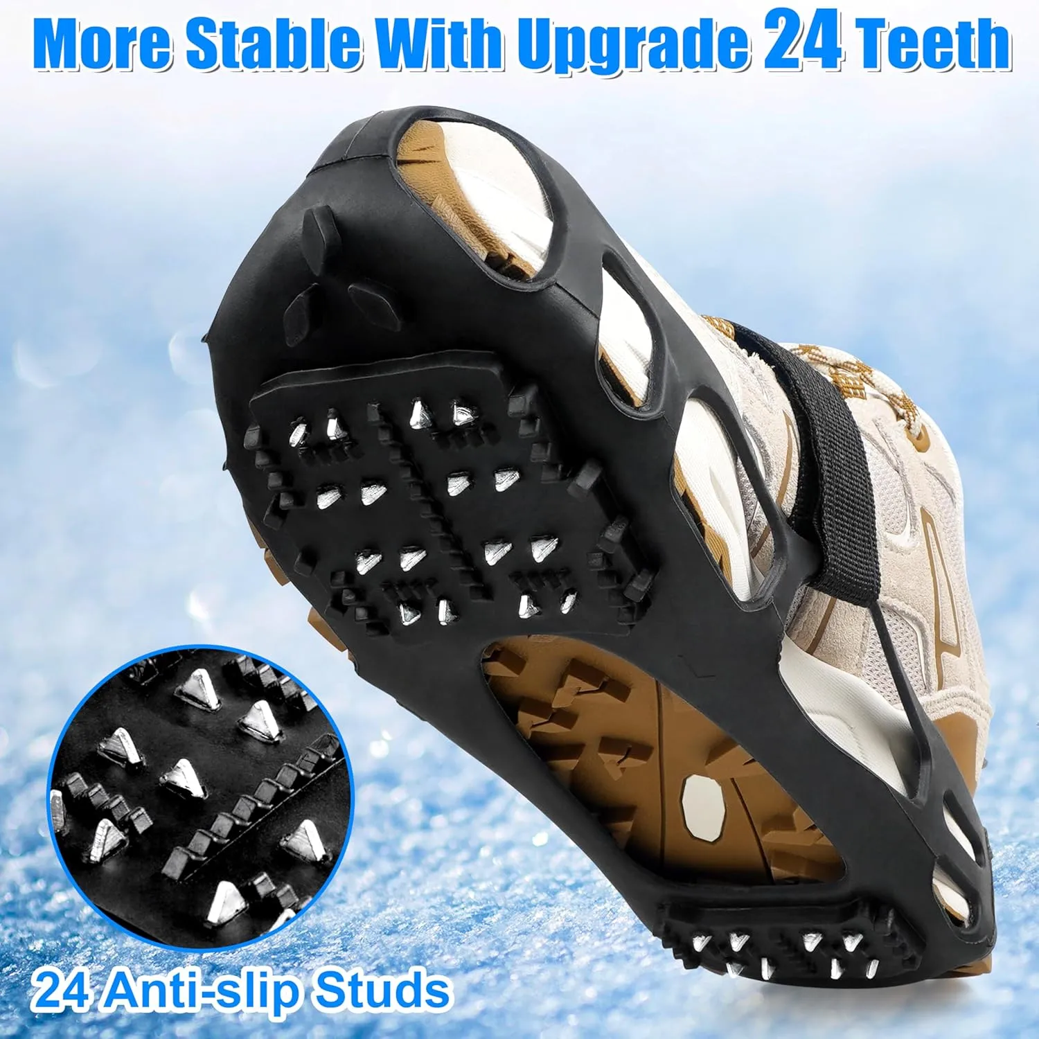 Ice Cleats for Shoes and Boots Walk Traction Crampons Anti Slip 24 Studs Ice Snow Grippers for Women Men Kids Winter Hiking Climbing Fishing Gear