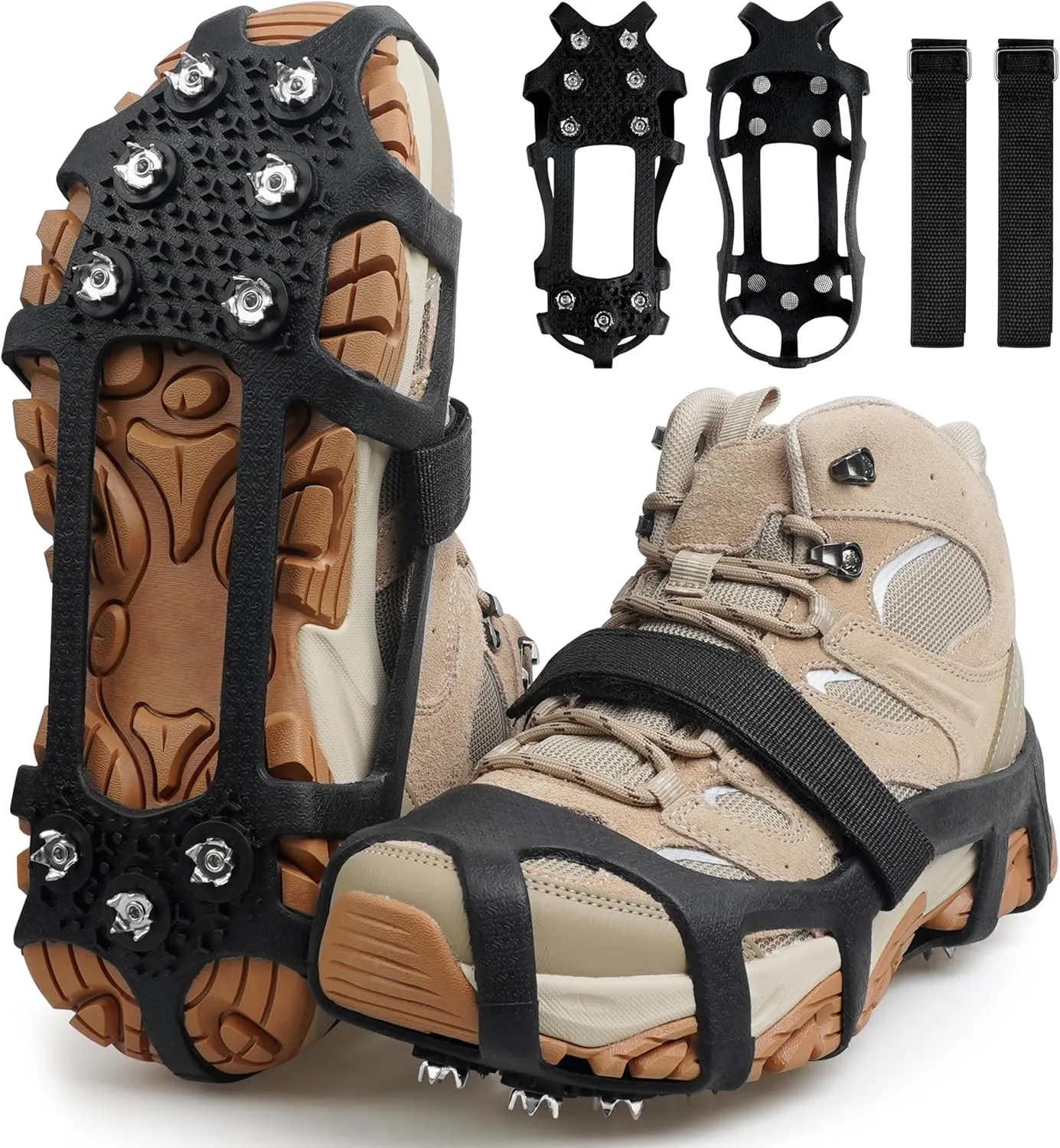Ice Cleats Snow Traction Cleats Crampons for Shoes and Boots,Anti-Skid Overshoe 9 Studs Stainless Steel Grippers Slip-on Stretch Footwear for Walking Jogging Hiking Mountaineering Ice Snow Grips