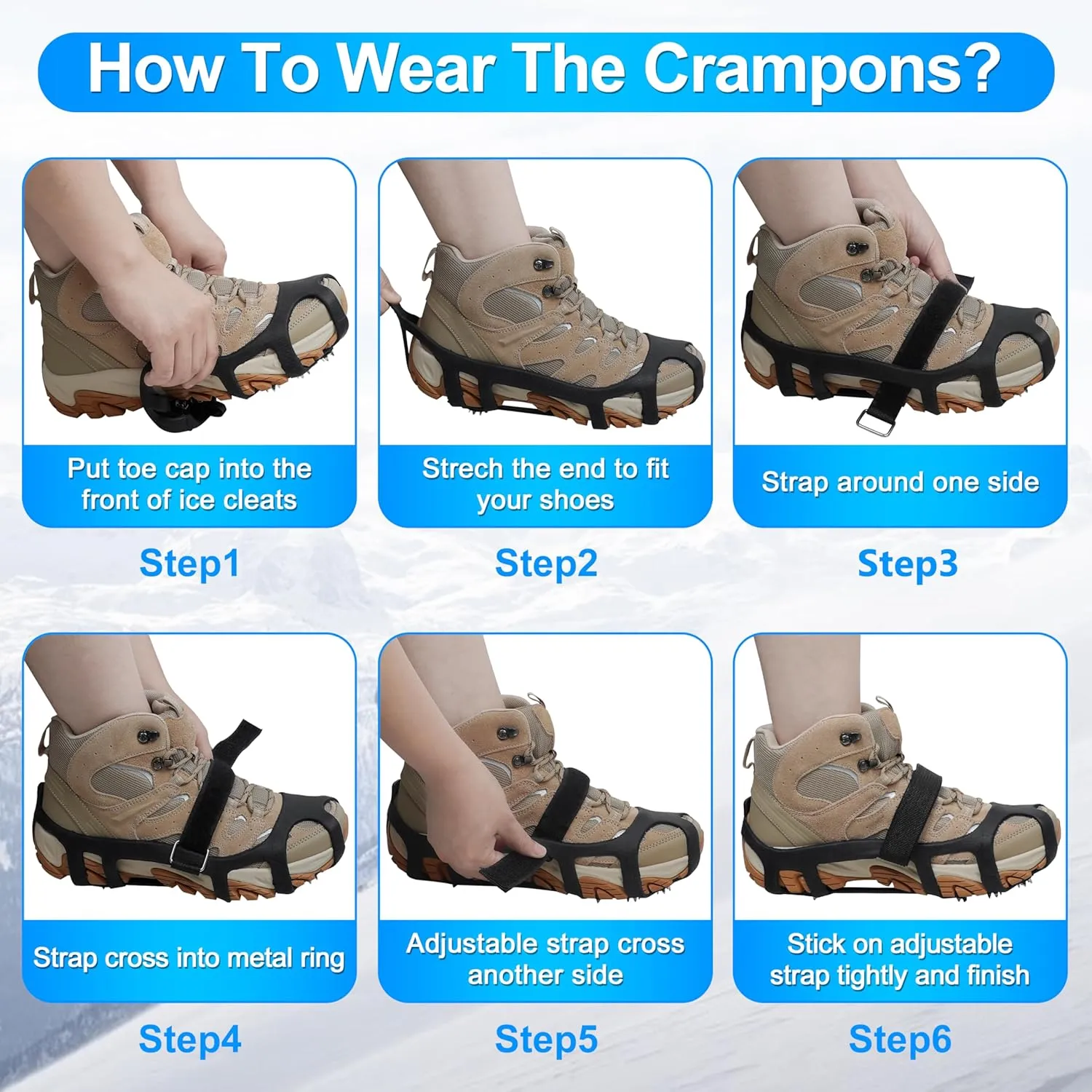 Ice Cleats Snow Traction Cleats Crampons for Shoes and Boots,Anti-Skid Overshoe 9 Studs Stainless Steel Grippers Slip-on Stretch Footwear for Walking Jogging Hiking Mountaineering Ice Snow Grips