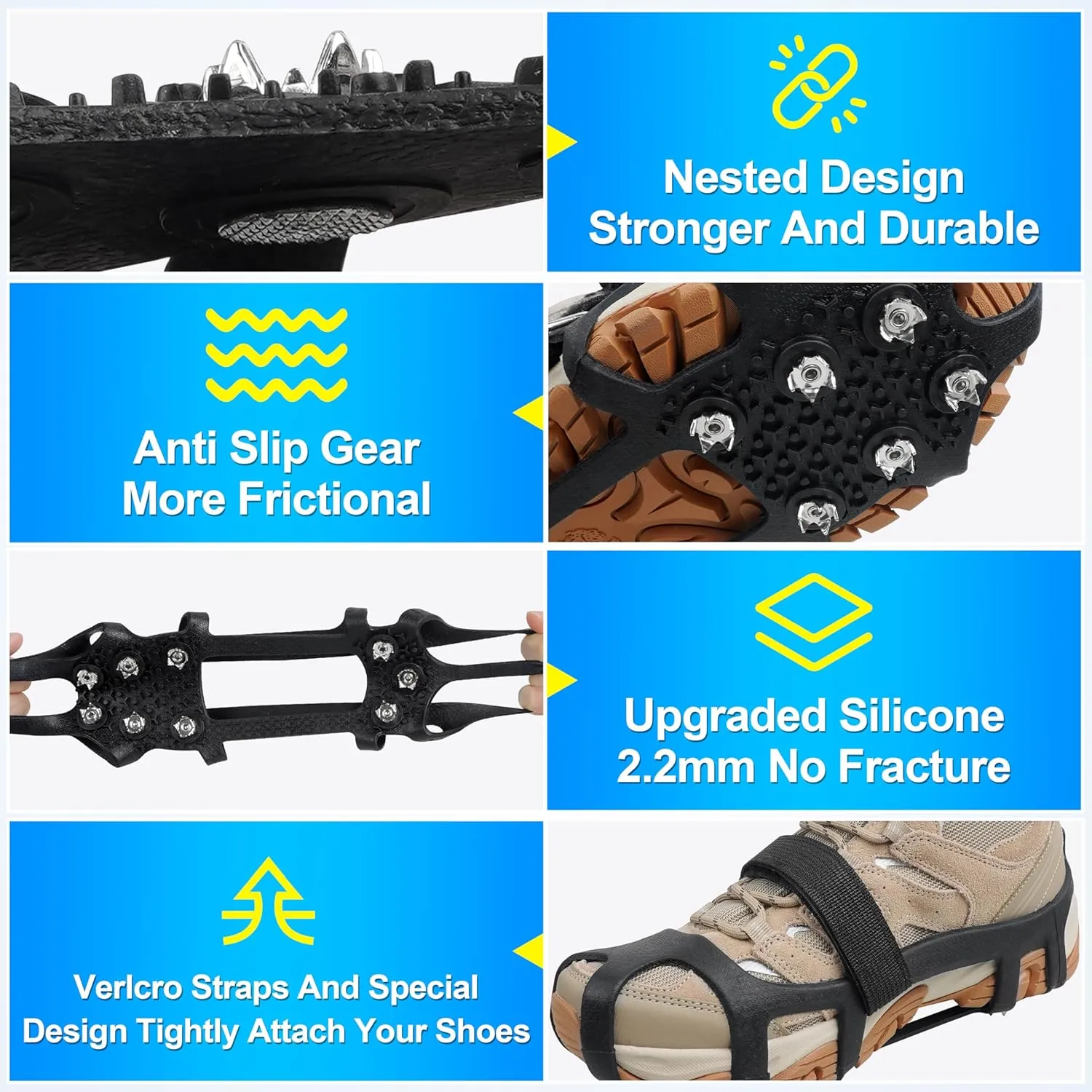 Ice Cleats Snow Traction Cleats Crampons for Shoes and Boots,Anti-Skid Overshoe 9 Studs Stainless Steel Grippers Slip-on Stretch Footwear for Walking Jogging Hiking Mountaineering Ice Snow Grips