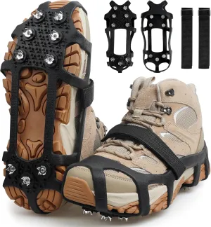 Ice Cleats Snow Traction Cleats Crampons for Shoes and Boots,Anti-Skid Overshoe 9 Studs Stainless Steel Grippers Slip-on Stretch Footwear for Walking Jogging Hiking Mountaineering Ice Snow Grips