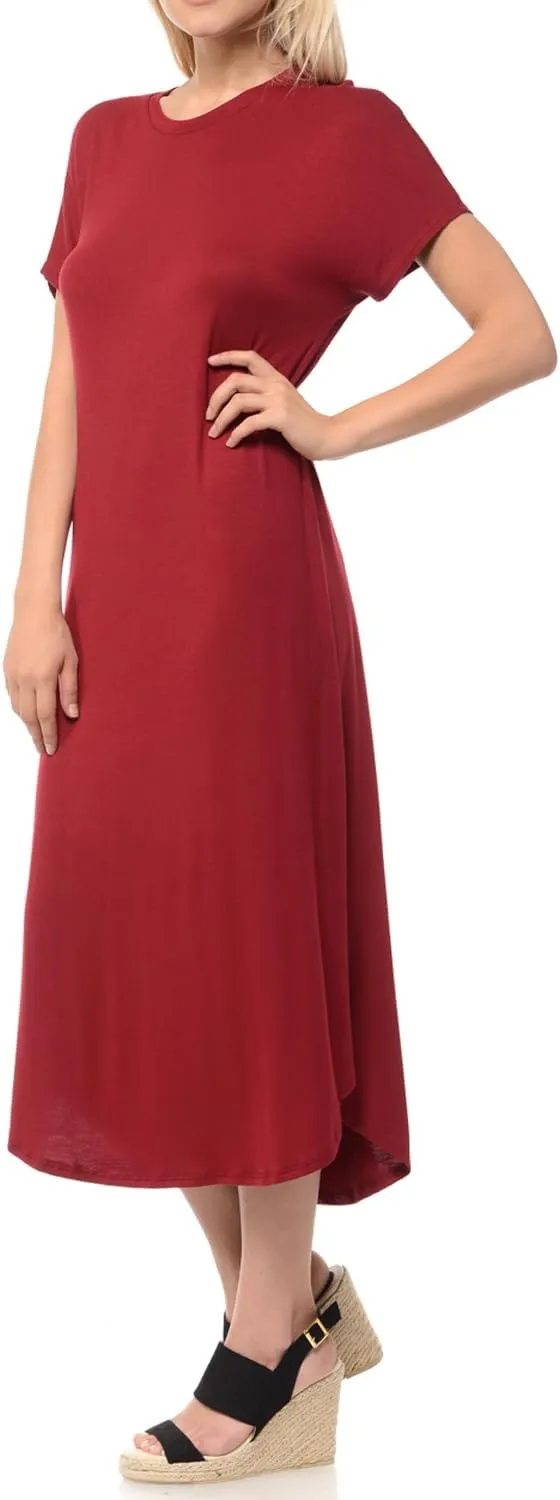 iconic luxe Women's A Line Short Sleeve T Shirt Midi Dress Summer Casual