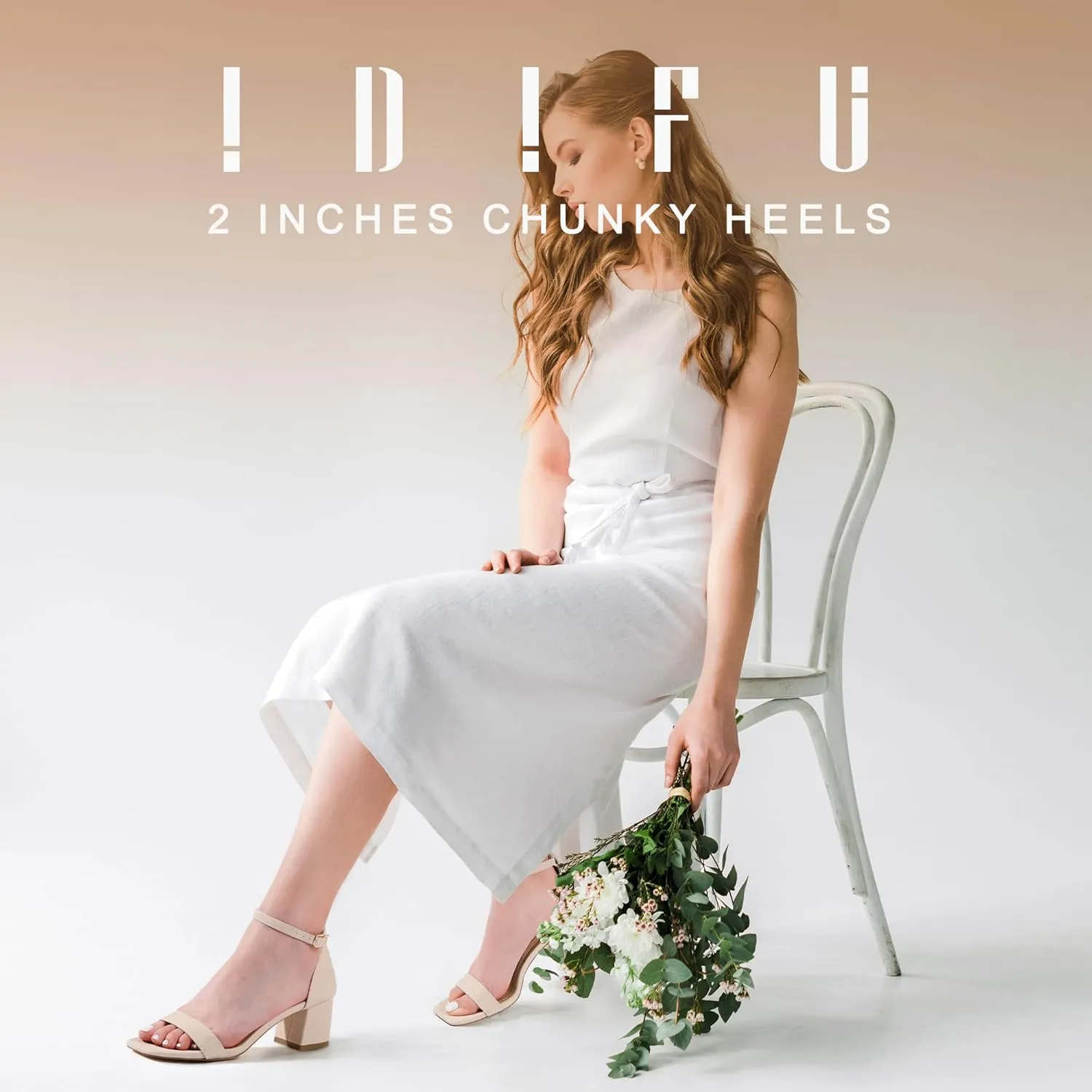 IDIFU IN2 Chunky Block Low Heels Square Open Toe Ankle Strap Short Heeled Sandals Wedding Bride Bridal Ladies Summer Prom Dress Shoes for Women Dressy Comfortable Formal Cute Trendy Small Thick Heels