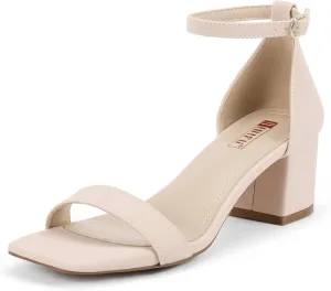 IDIFU IN2 Chunky Block Low Heels Square Open Toe Ankle Strap Short Heeled Sandals Wedding Bride Bridal Ladies Summer Prom Dress Shoes for Women Dressy Comfortable Formal Cute Trendy Small Thick Heels