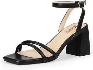 IDIFU IN3 Women's Strappy Heels Chunky Block Square Open Toe Adjustable Ankle Strap Heeled Sandals Slingback Thick Low Wedding Prom Bridal Dress Shoes for Women Short Small Heels