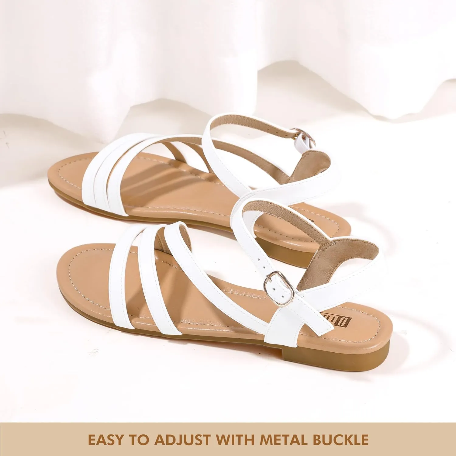 IDIFU Strappy Sandals for Women Dressy Summer Flat Sandals with Back Strap Open Toe Slingback Ankle Strap Sandals Wedding Bridal Prom Bride Bridesmaid Sandals Comfortable Cute Casual Dress Sandals