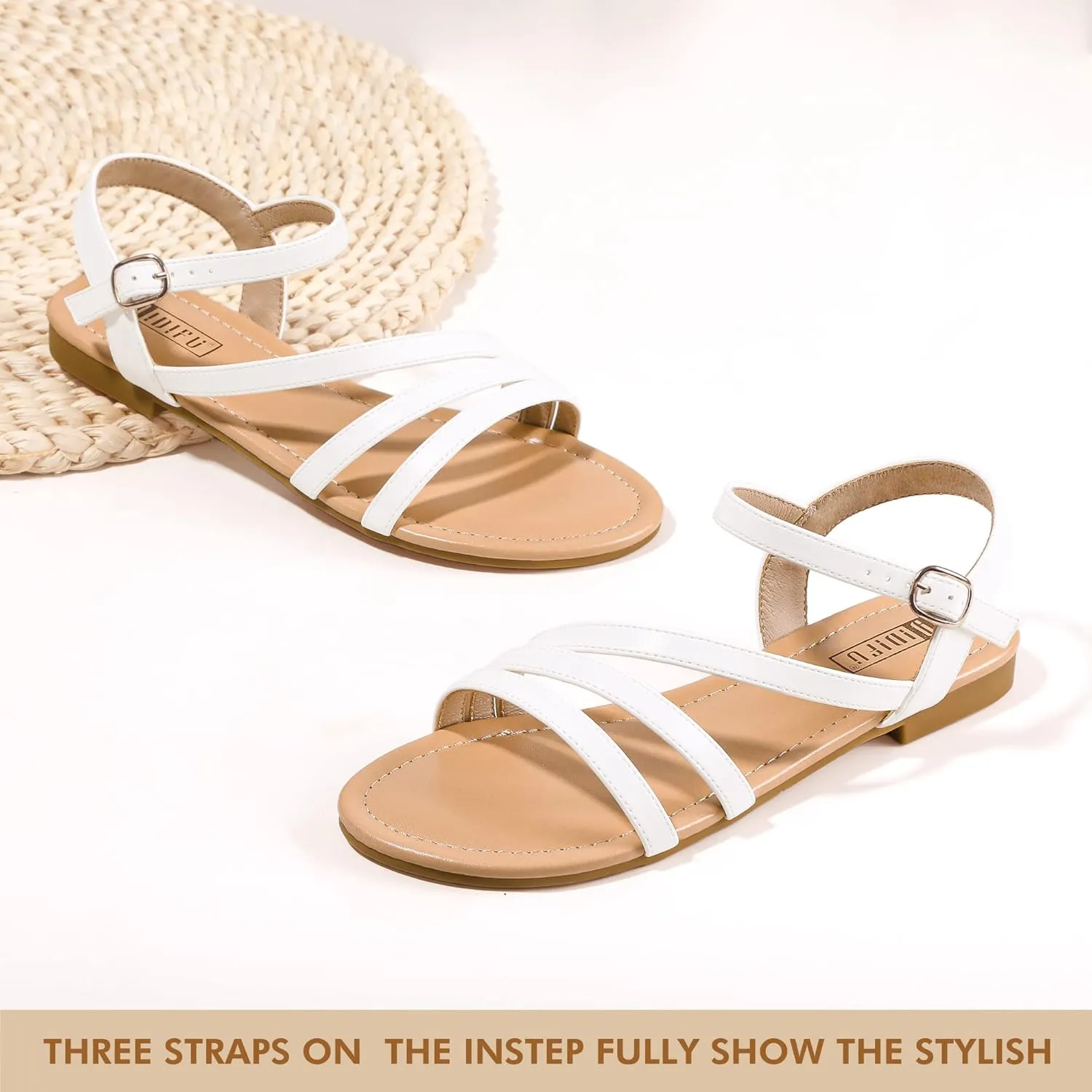 IDIFU Strappy Sandals for Women Dressy Summer Flat Sandals with Back Strap Open Toe Slingback Ankle Strap Sandals Wedding Bridal Prom Bride Bridesmaid Sandals Comfortable Cute Casual Dress Sandals