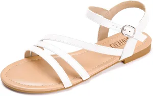 IDIFU Strappy Sandals for Women Dressy Summer Flat Sandals with Back Strap Open Toe Slingback Ankle Strap Sandals Wedding Bridal Prom Bride Bridesmaid Sandals Comfortable Cute Casual Dress Sandals