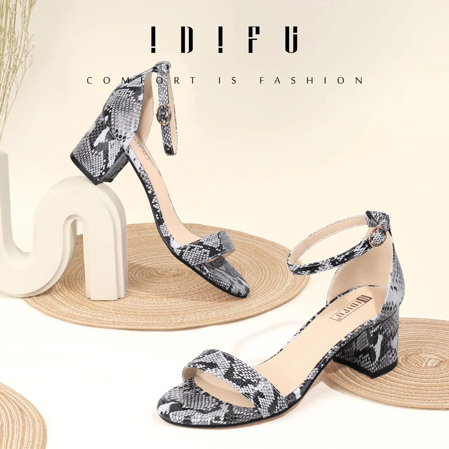 IDIFU Women's Cookie-LO Low Block Heels Chunky Sandals Ankle Strap Wedding Dress Pump Shoes