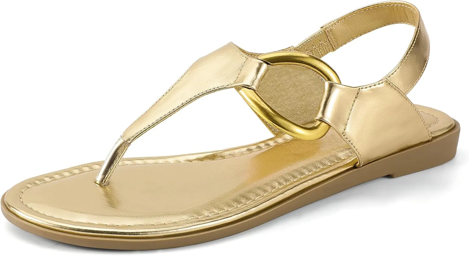 IDIFU Women's Dressy Flat Sandals Dress Thong Sandals T Strap Strappy Buckle Comfortable Sandals Summer Beach Wedding Bridal Cute Ladies Casual Fashion Trendy Flip Flops with Back Strap Flat Sandals