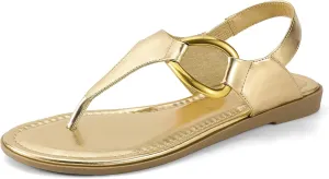 IDIFU Women's Dressy Flat Sandals Dress Thong Sandals T Strap Strappy Buckle Comfortable Sandals Summer Beach Wedding Bridal Cute Ladies Casual Fashion Trendy Flip Flops with Back Strap Flat Sandals