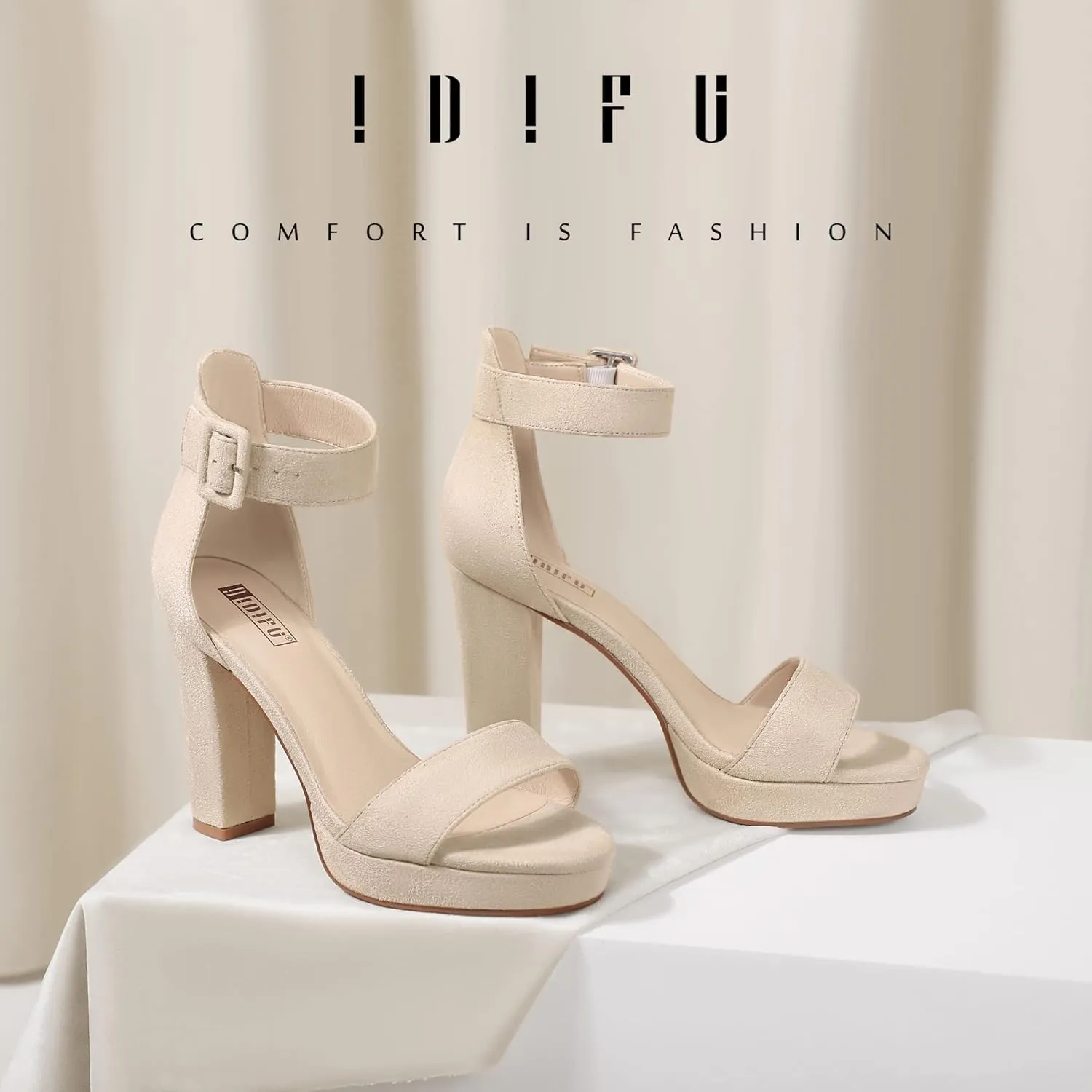 IDIFU Women's IN4 Sabrina Platform Chunky High Heels Ankle Strap Heeled Sandals Wedding Party Dress Shoes
