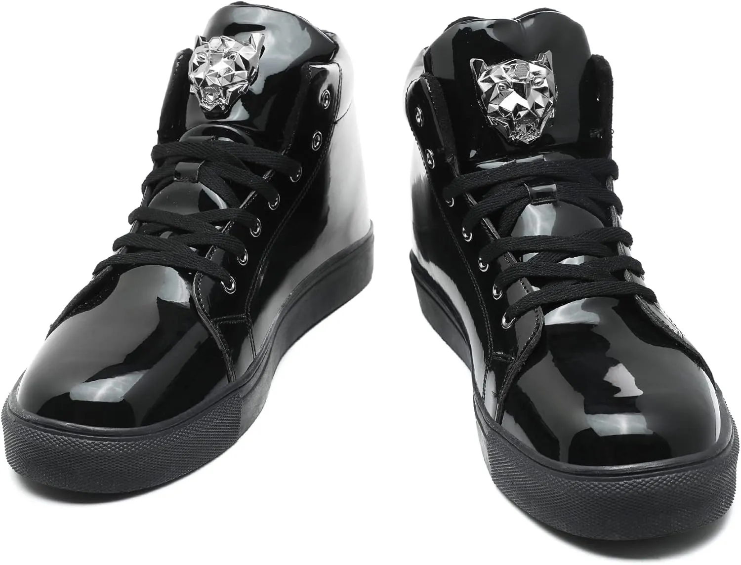 IGxx Men's Sneakers Punk Ankle Boots for Men Metal Rivet High Top Lace-up Running Basketball Shoes for Shiny Metal Decoration Shoes Motorcycle Boots
