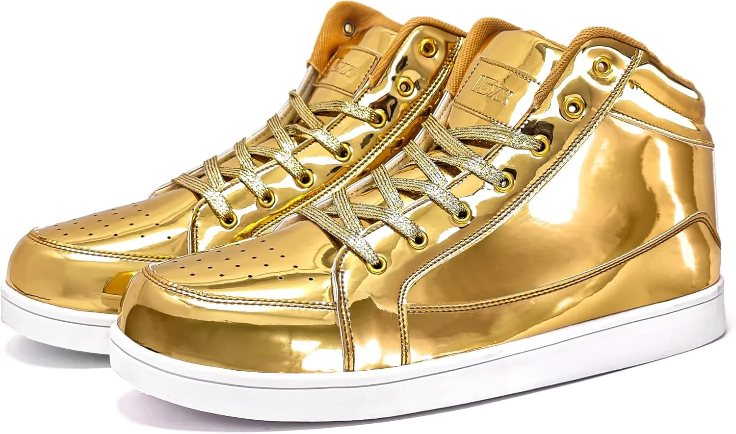 IGxx Men's Sneakers Punk Ankle Boots for Men Metal Rivet High Top Lace-up Running Basketball Shoes for Shiny Metal Decoration Shoes Motorcycle Boots