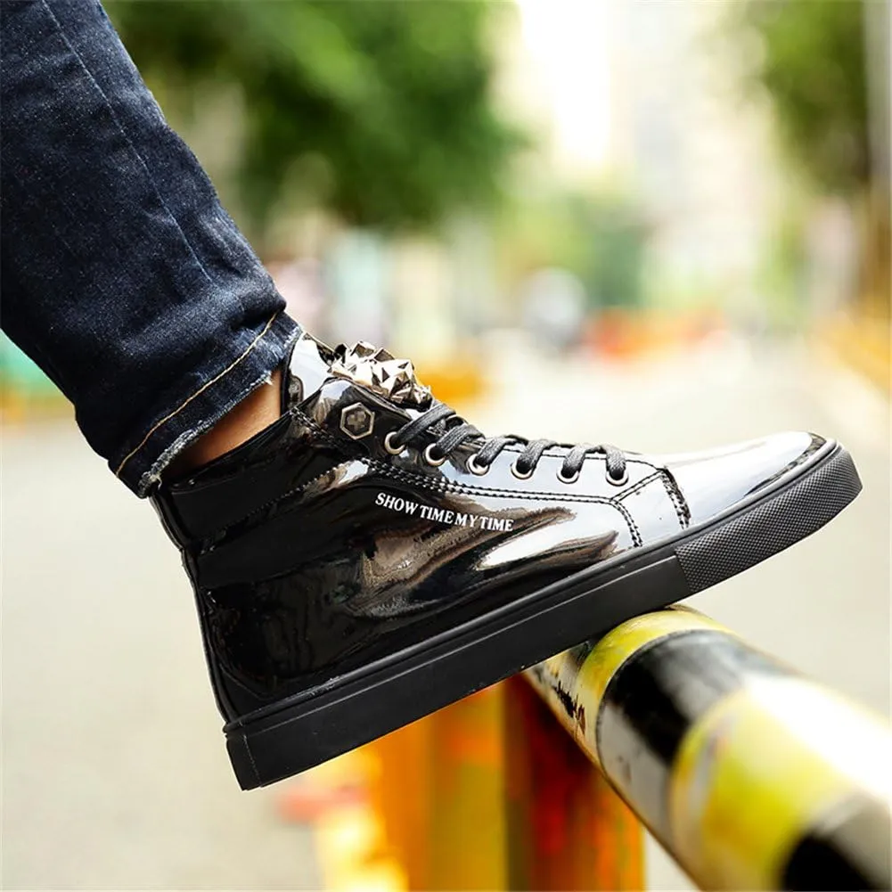 IGxx Men's Sneakers Punk Ankle Boots for Men Metal Rivet High Top Lace-up Running Basketball Shoes for Shiny Metal Decoration Shoes Motorcycle Boots