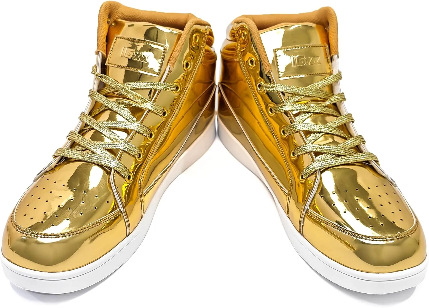 IGxx Men's Sneakers Punk Ankle Boots for Men Metal Rivet High Top Lace-up Running Basketball Shoes for Shiny Metal Decoration Shoes Motorcycle Boots