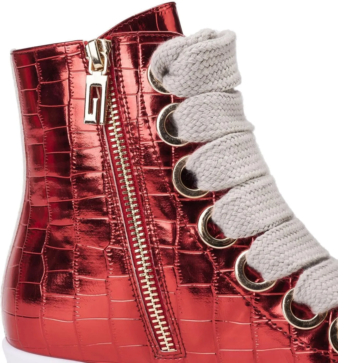IMPREMEY Women's High Top Sneakers Lace Up Crocodile Leather Shoes Leather Comfort Platform Walking Shoes with Zipper