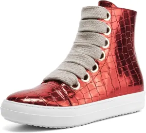 IMPREMEY Women's High Top Sneakers Lace Up Crocodile Leather Shoes Leather Comfort Platform Walking Shoes with Zipper