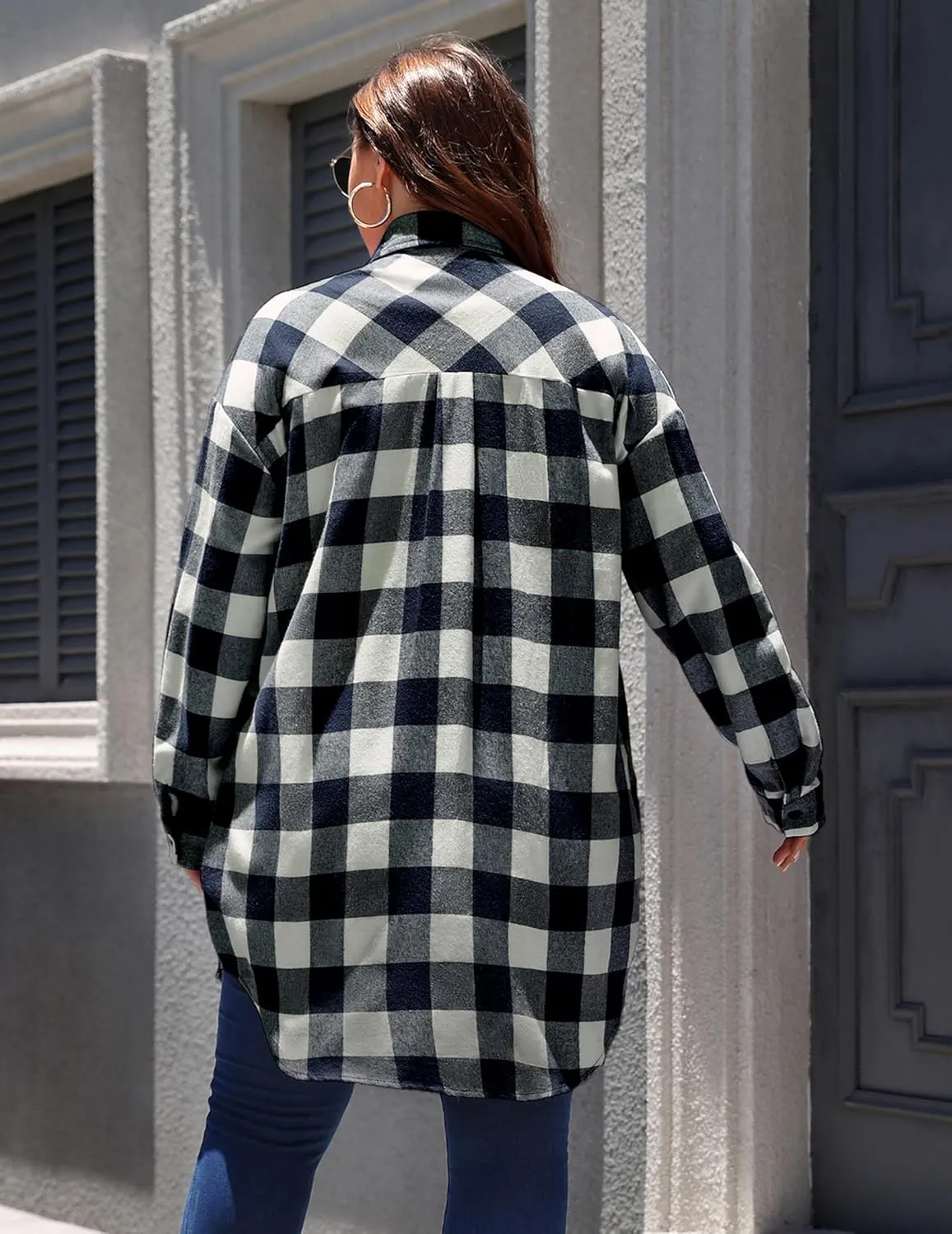 IN'VOLAND Womens Plus Size Plaid Flannel Shirt Long Sleeve Button Down Blouses Tops Shacket Jackets Coats with Pockets