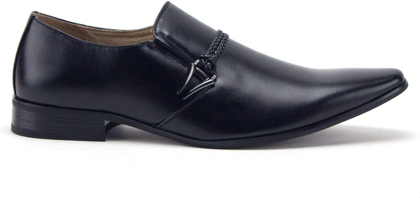 Jazame Men's 98105 Urban Pointed Toe Slip On Belted Loafers Dress Shoes