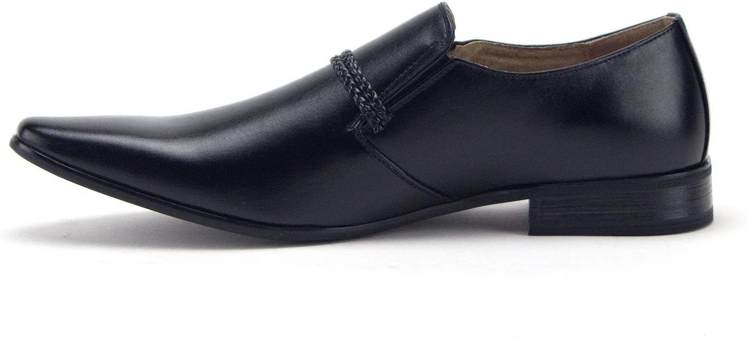 Jazame Men's 98105 Urban Pointed Toe Slip On Belted Loafers Dress Shoes