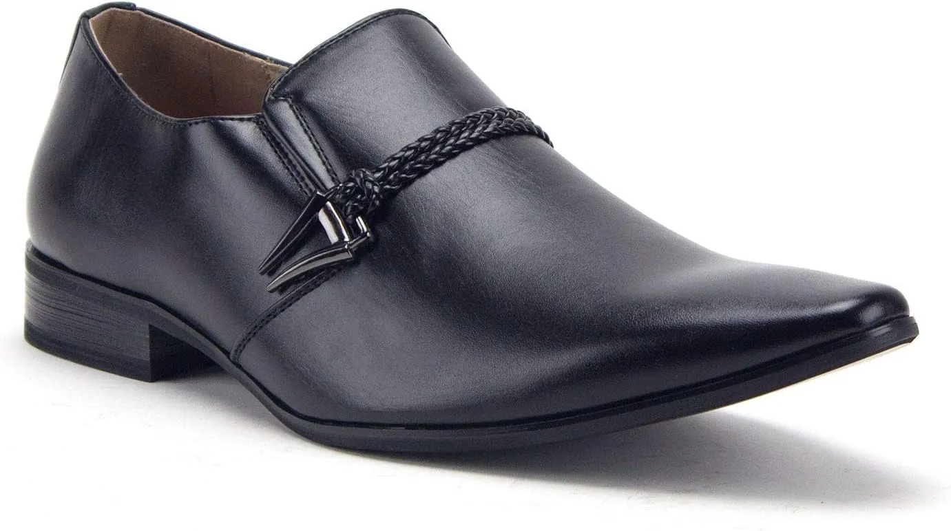 Jazame Men's 98105 Urban Pointed Toe Slip On Belted Loafers Dress Shoes