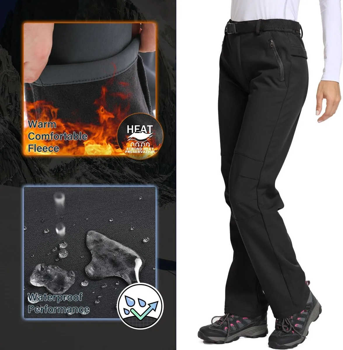 Jessie Kidden Women's Waterproof Pants Hiking Ski Snow Fish Fleece Lined Insulated Outdoor Golf Travel Pant