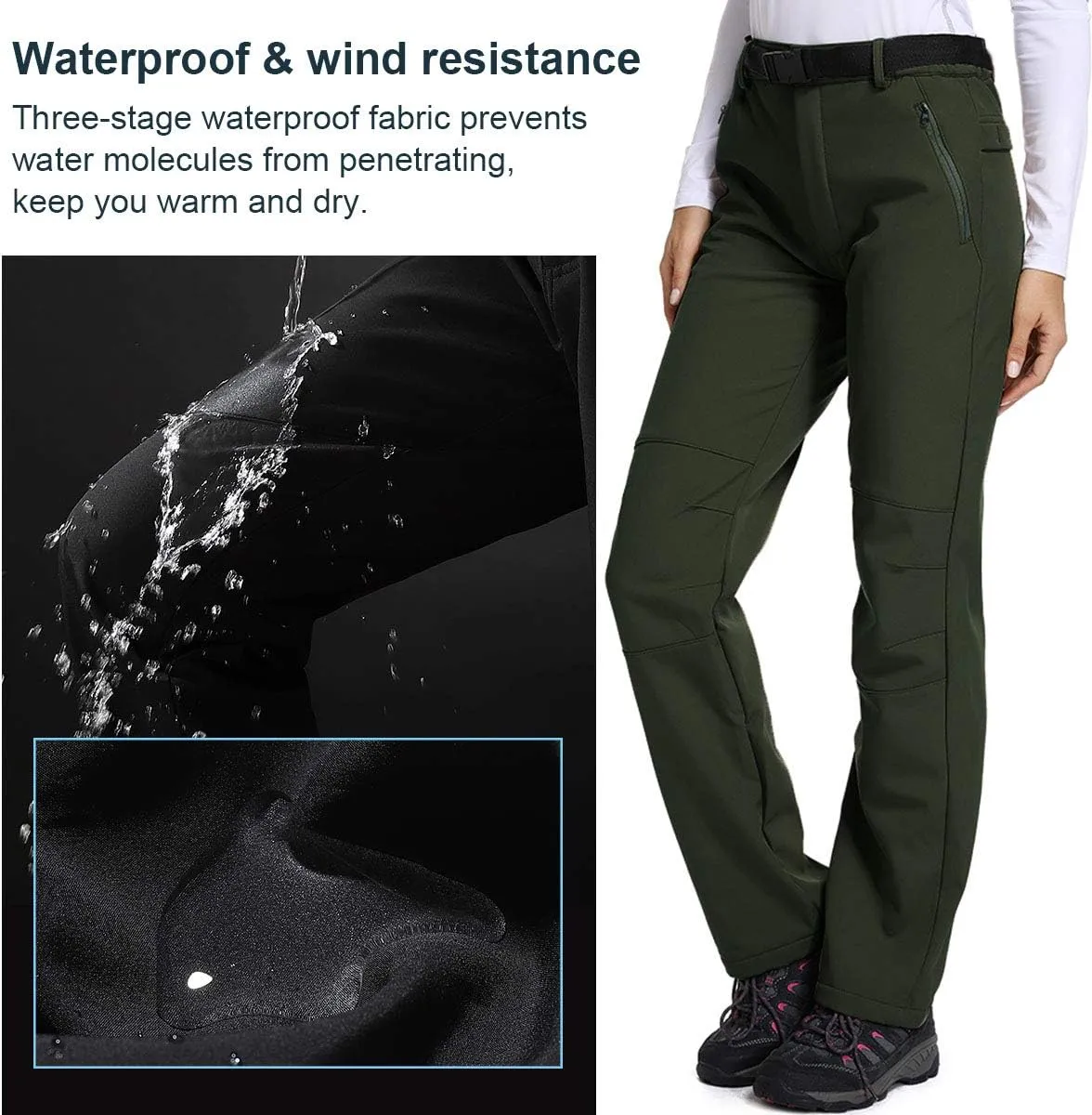 Jessie Kidden Women's Waterproof Pants Hiking Ski Snow Fish Fleece Lined Insulated Outdoor Golf Travel Pant