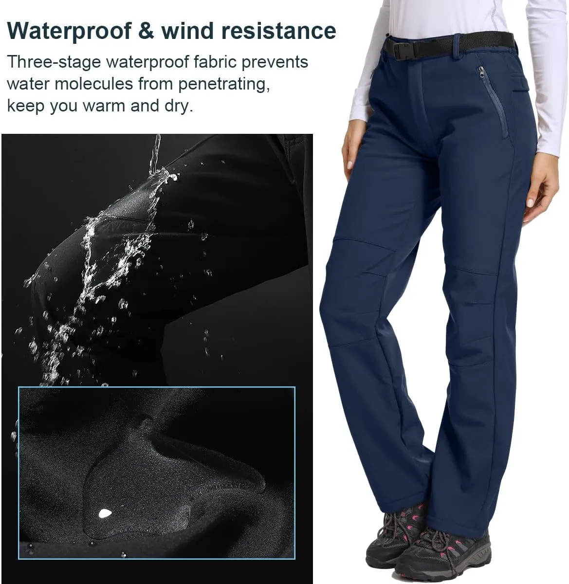 Jessie Kidden Women's Waterproof Pants Hiking Ski Snow Fish Fleece Lined Insulated Outdoor Golf Travel Pant